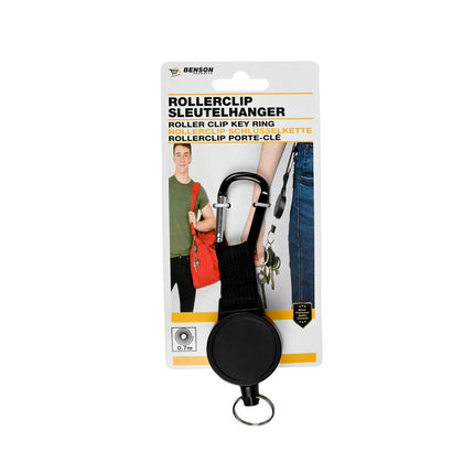 Rollerclip Sleutelhanger met 70 cm Koord en Karabijnhaak voor Sleutels