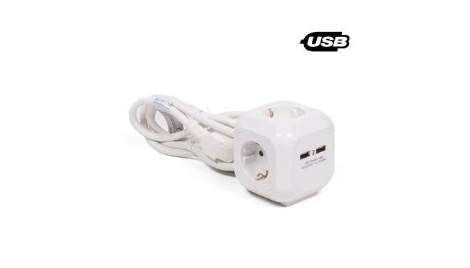 Stekkerdoos 3-voudig + RA + 2 USB 2.4a 1.5 mtr blok