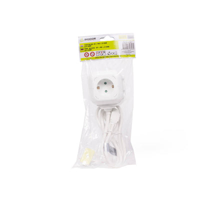Stekkerdoos 3xRA, 2xUSB 2.4A, 1.5m kabel, ideaal voor opladen.