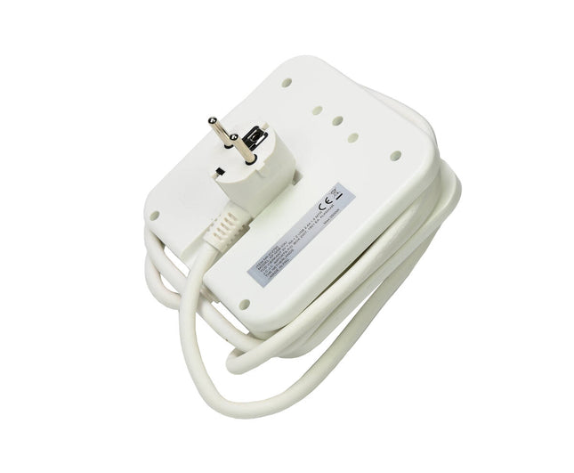 Stekkerdoos 3x230V + 2 USB 2.4A, 1.5m Kabel, Vierkant Design