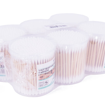 Wattenstaafjes bamboe 200 dlg plastic doos – Lengte ca. 7,5cm, Inhoud 200 wattenstaafjes