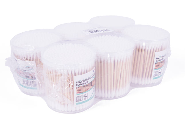 Wattenstaafjes bamboe 200 dlg plastic doos – Lengte ca. 7,5cm, Inhoud 200 wattenstaafjes