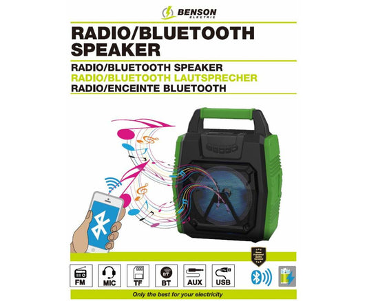 Bluetooth Speaker Radio 5W, 1200mAh, LED, USB, TF, FM, 259x151x341mm