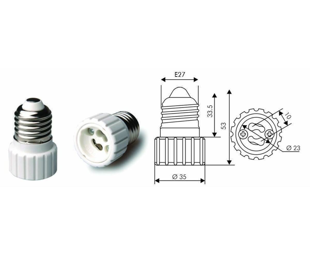 Adapter E27 naar GU10 voor eenvoudige lampcompatibiliteit thuis.
