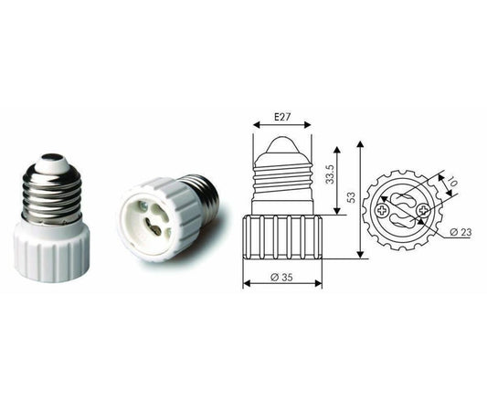 Adapter E27 naar GU10 voor eenvoudige lampcompatibiliteit thuis.