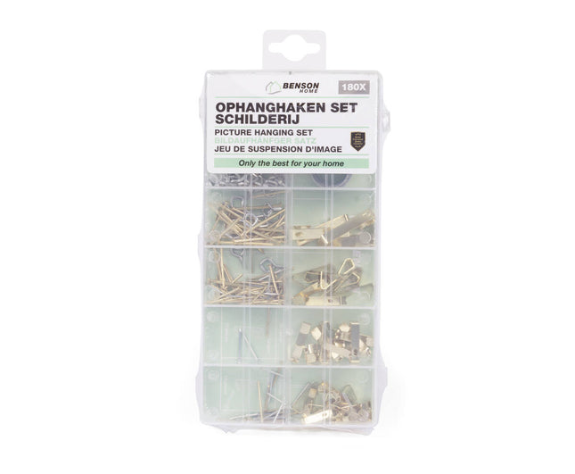Ophanghaken Set 180-delig: Fotohangers, Spijkers, Draad, Muurharingen