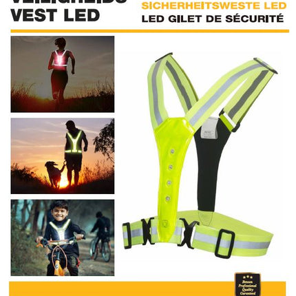 LED veiligheidsvest – Gewicht 130 gram, Kleur Geel, Materiaal Kunststof, Waterbestendig