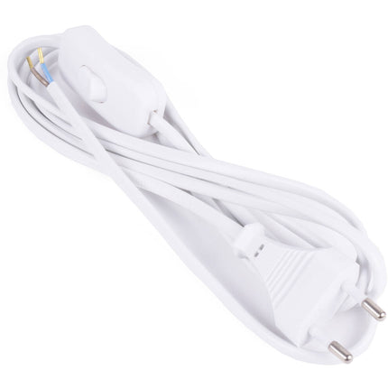 2m Wit Stroomsnoer met Schakelaar, Eurostekker, 600W voor Apparaten