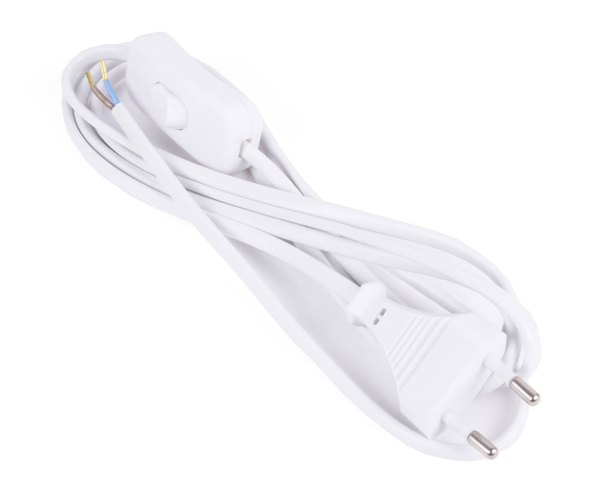 2m Wit Stroomsnoer met Schakelaar, Eurostekker, 600W voor Apparaten