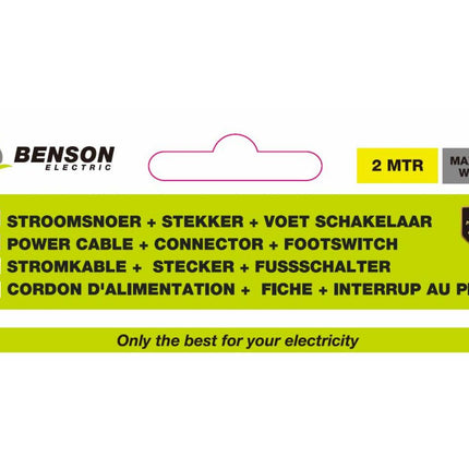 2m Zwart Stroomsnoer met Euro Stekker & Voetschakelaar, 600W max