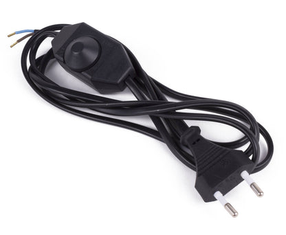 Stroomsnoer 2m met Vloerdimmer & Stekker, Zwart, voor LED/Halogeen