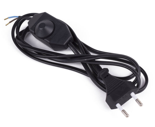 Stroomsnoer 2m met Vloerdimmer & Stekker, Zwart, voor LED/Halogeen