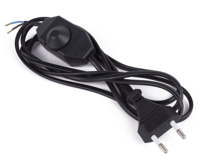 Stroomsnoer 2m met Vloerdimmer & Stekker, Zwart, voor LED/Halogeen