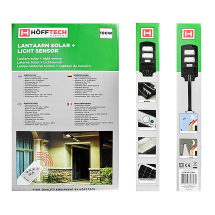 Solar LED Lantaarn IP65, 96 LED's, 840lm, Dag/Nacht Sensor, Buitenverlichting