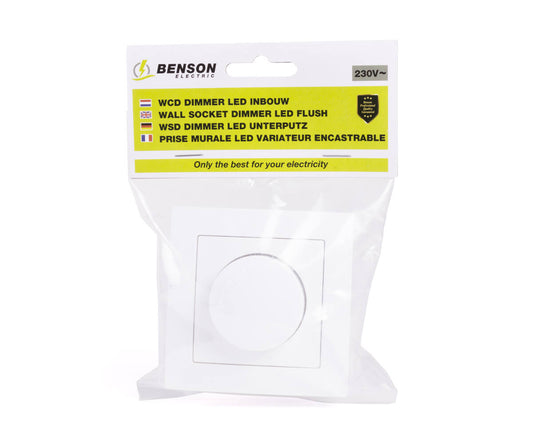 Inbouw LED Dimmer Wit, 5-300W, Voor Diverse Lampen, 81x81x55mm
