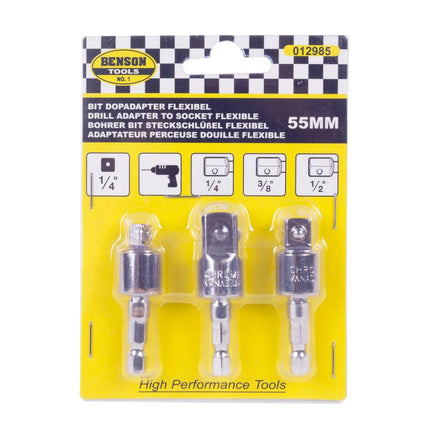 Flexibele Bit Dopadapter 55mm: Past 1/4", 3/8", 1/2", ideaal voor krappe ruimtes.