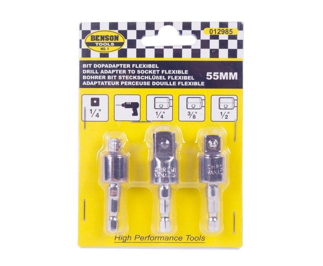Flexibele Bit Dopadapter 55mm: Past 1/4", 3/8", 1/2", ideaal voor krappe ruimtes.