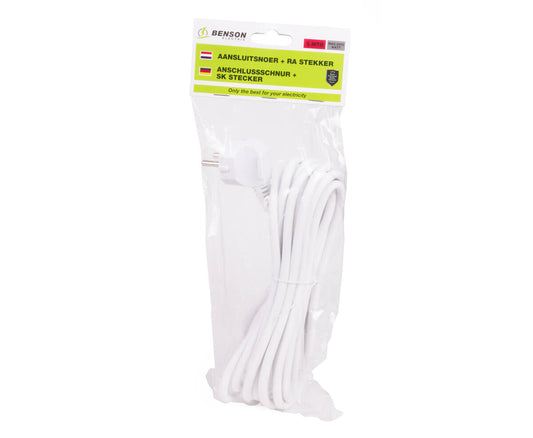 Aansluitsnoer 5m, RA Stekker, 3x1.0MM², 2500W, ideaal voor thuisgebruik