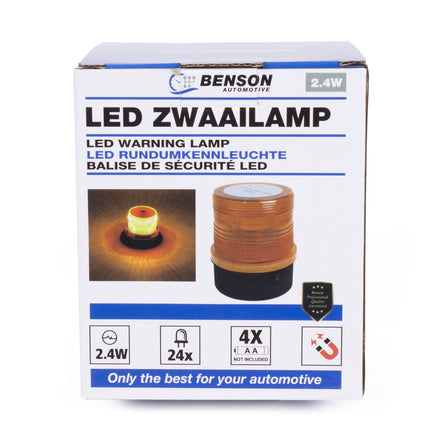 LED Zwaailamp Oranje 2.4W, Magnetisch, Strobe-modus, 24 LED's