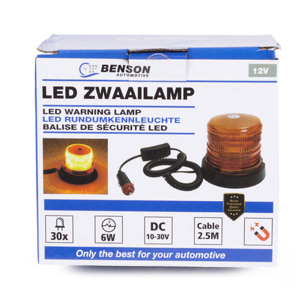 LED Zwaailamp Oranje 12V, Magnetisch, Knipper/Rotatiemodus, 30 LEDs