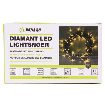 Wit LED Lichtsnoer 200 LED's, 25m, IP44, voor Binnen/Buiten Feestjes