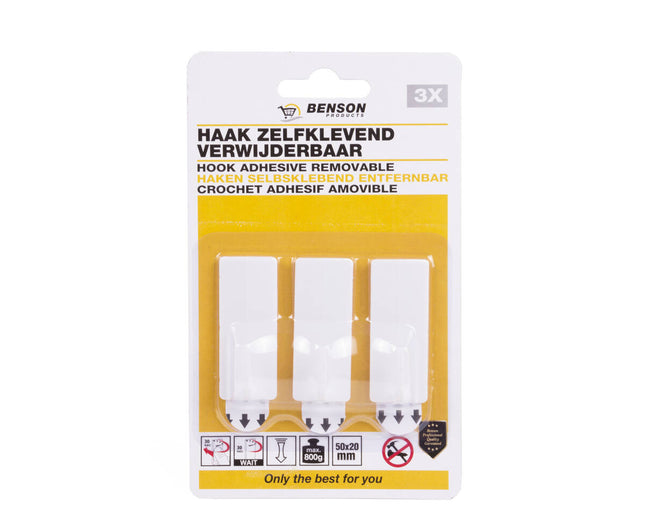 Witte Zelfklevende Haken 3 dlg, 5x2 cm, Ideaal voor Keuken & Badkamer