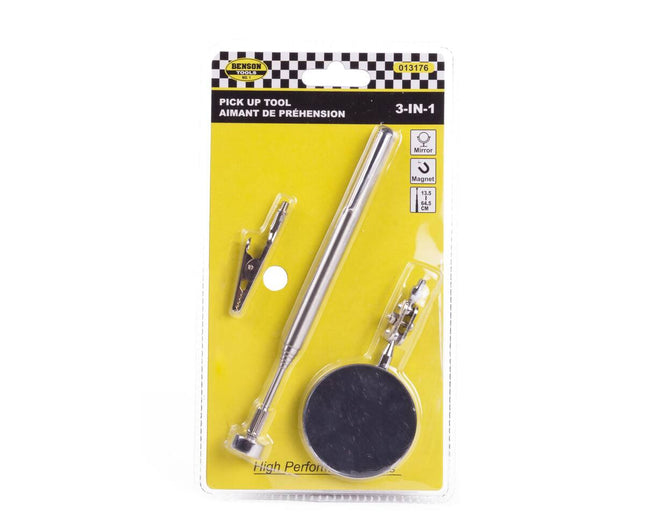 3-in-1 Pick Up Tool: Magneet, Klem & Spiegel, 13.5-64.5 cm Telescoop
