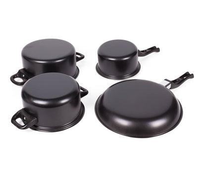Pannenset 6-delig: 25cm koekenpan, 16cm steelpan, 2 pannen met deksel