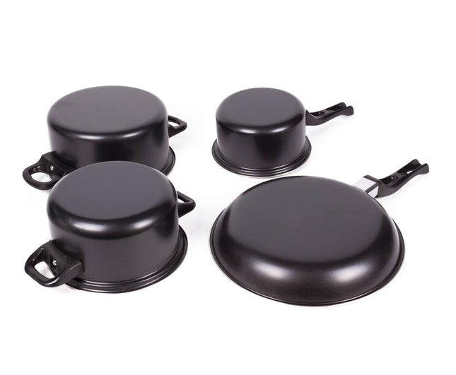 Pannenset 6-delig: 25cm koekenpan, 16cm steelpan, 2 pannen met deksel