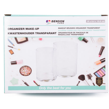 Organizer make-up kwastenhouder transparant – Afmeting 15 x 8.4 x 10.8 cm, Materiaal PS