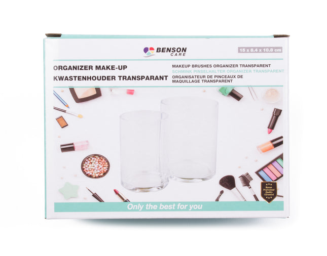 Organizer make-up kwastenhouder transparant – Afmeting 15 x 8.4 x 10.8 cm, Materiaal PS