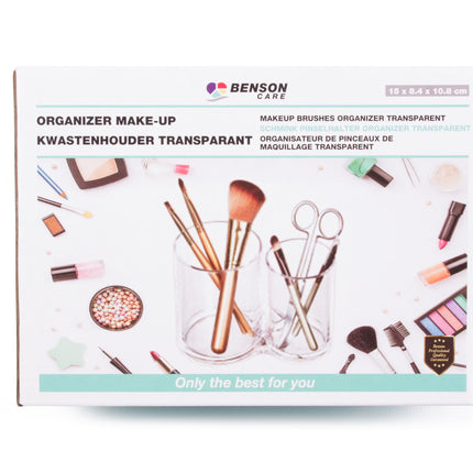 Organizer make-up kwastenhouder transparant – Afmeting 15 x 8.4 x 10.8 cm, Materiaal PS