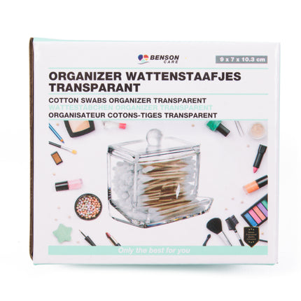 Organizer wattenstaafjes transparant – Afmeting 9 x 7 x 10.3 cm, Materiaal PS, 10.3 cm
