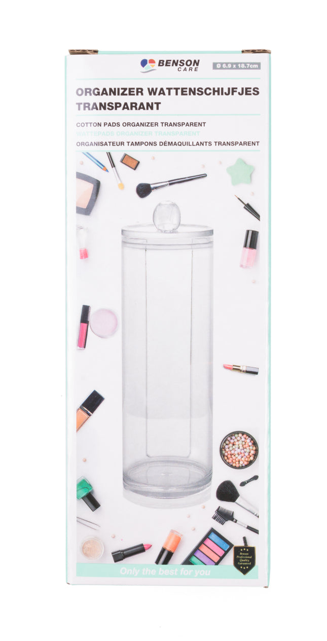 Organizer wattenschijfjes transparant – Afmeting Ø 6,9 x 18,7 cm, Materiaal PS