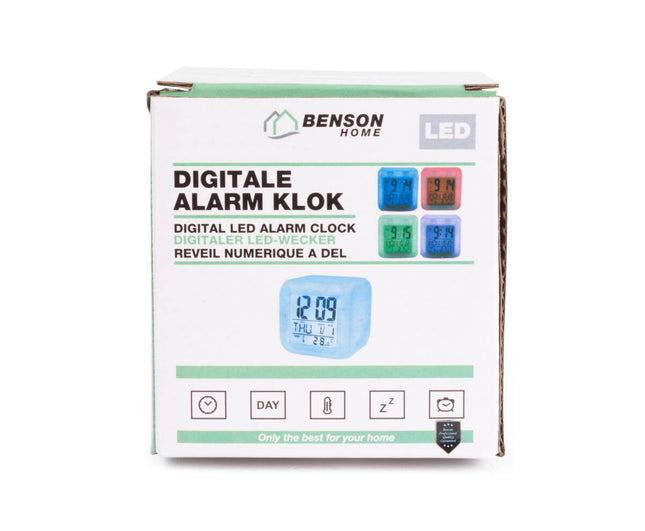 Digitale Wekker met LED Kleuren, Datum, Temp, Gevoed door AAA Batterijen