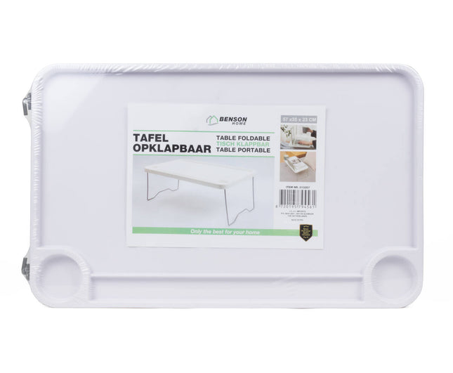 Opklapbare Laptoptafel 57x35x23 cm, ideaal voor bed en bankgebruik.