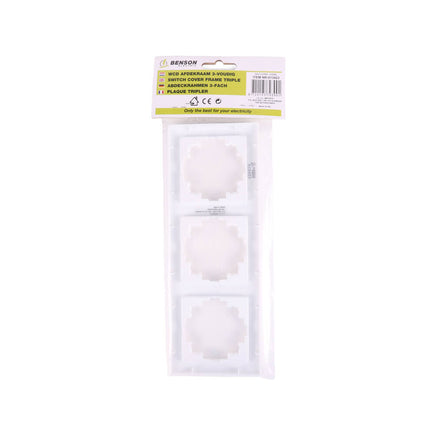 Afdekraam 3-voudig Wit, 223x81x10mm, voor schakelaars en stopcontacten.