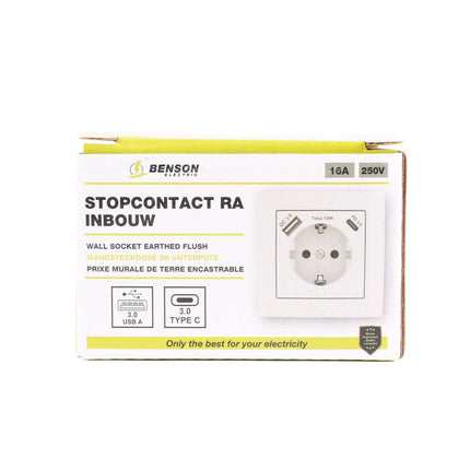 Stopcontact RA Inbouw 250V 16A met USB-A/C 18W Wit voor Opladen
