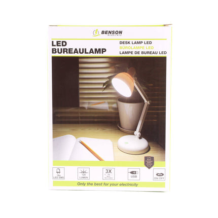 Opvouwbare Draadloze LED Bureaulamp, 120 Lumen, 6000K, Wit, USB-Optie