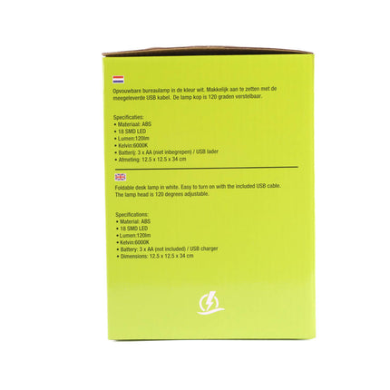 Opvouwbare Draadloze LED Bureaulamp, 120 Lumen, 6000K, Wit, USB-Optie