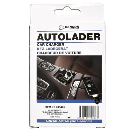 Autolader 12-24V, USB + USB-C, Oplaadt Smartphone & Tablet