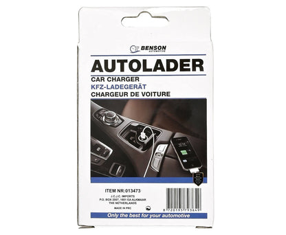 Autolader 12-24V, USB + USB-C, Oplaadt Smartphone & Tablet