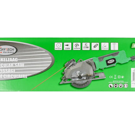 Cirkelzaag 480W ø115 mm, 3500 RPM, Lasergeleider voor Precisie.