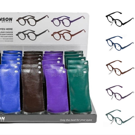 Leesbril rome + hoes mix display – Kleuren zwart, groen, paars, bruin, blauw