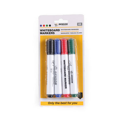 Whiteboard Markers 4-delig: Ronde punt, 2-2.5mm, droog afveegbaar.