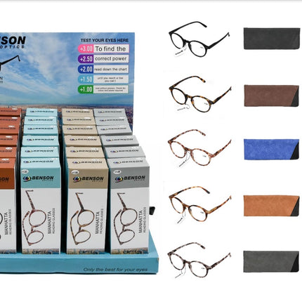 Leesbril manhattan mix display – Kleuren zwart, grijs, beige, bruin, blauw/bruin