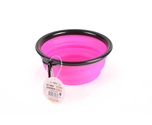 Opvouwbare Dierenvoerbak 13cm Pink, 350ml, Incl. Karabijnhaak