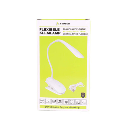 LED Klemlamp 3W, Flexibele Hals, Dimbaar, Oplaadbaar, USB Klem