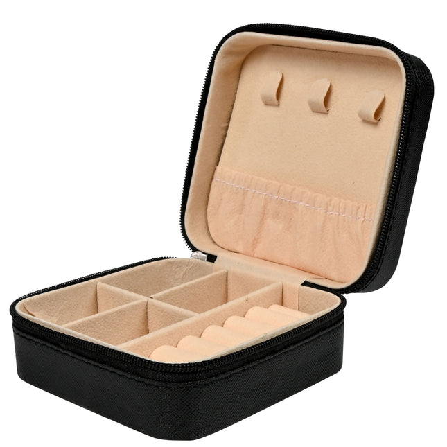 Sieradendoos reis – Afmetingen 9.5 x 9.5 x 5 cm, Kleur zwart, 5 cm