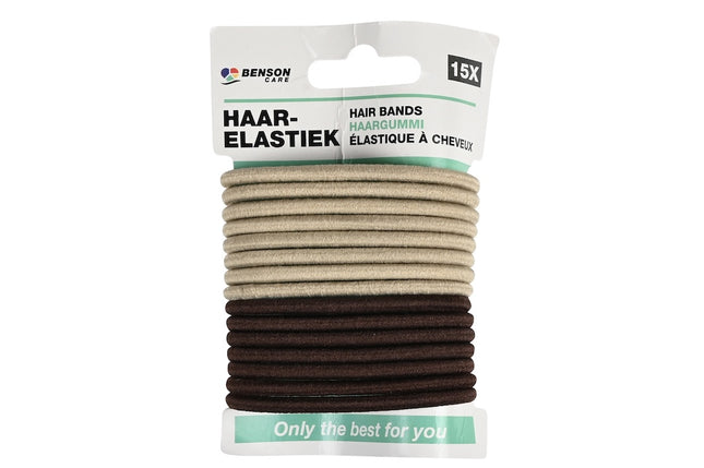 Haarelastiek 15 dlg beige / bruin – Diameter 50 mm, Dikte 3 mm, Kleur beige en bruin